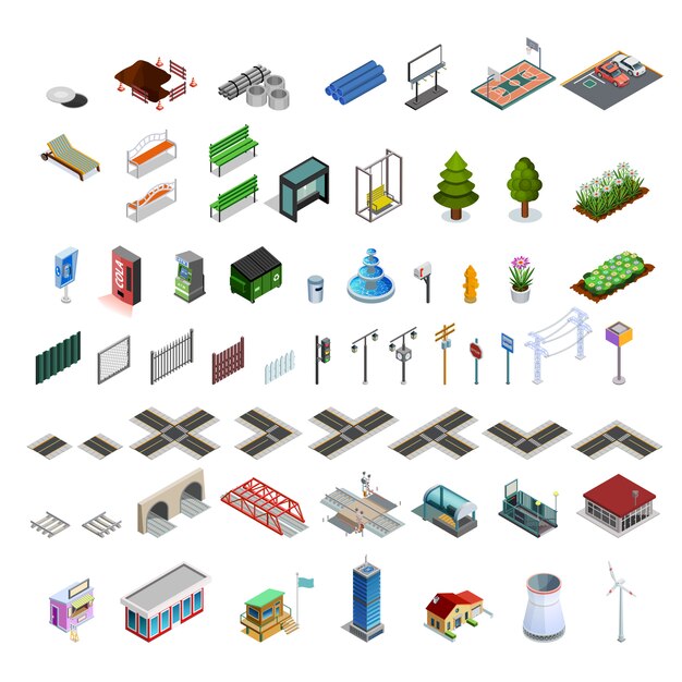 City Map Constructor Isometric Elements Collection 