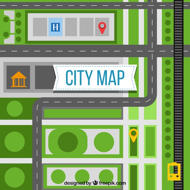 City map with roads and green spaces