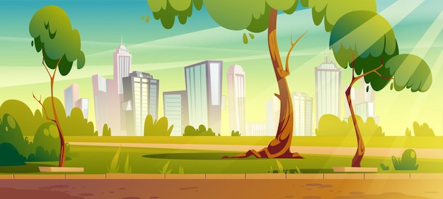 Free Vector city park with green trees and lawn