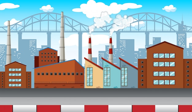 City scene with factories and buildings