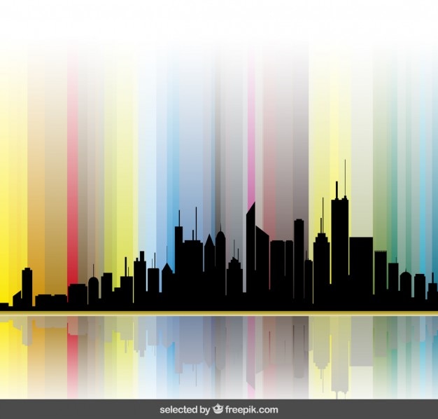 Free Vector city skyline with colorful stripes