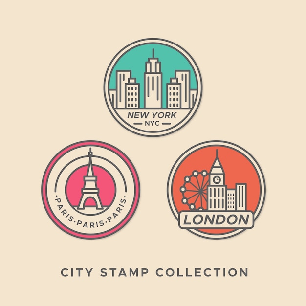 Free Vector city stamps collection in flat style