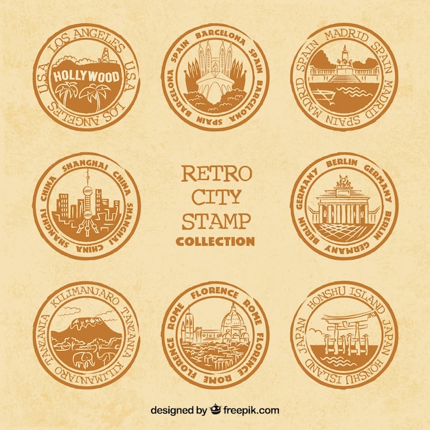 Free Vector city stamps collection in retro style