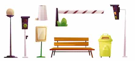 Free vector city street objects traffic light bench barrier