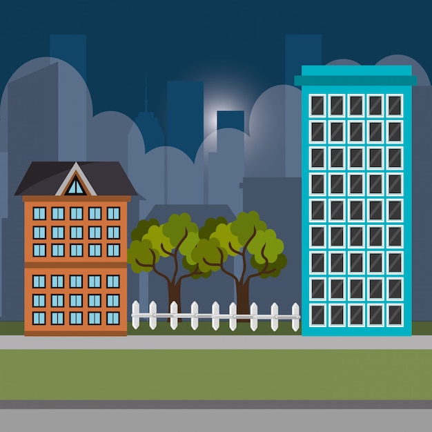 Free vector cityscape night scene icons