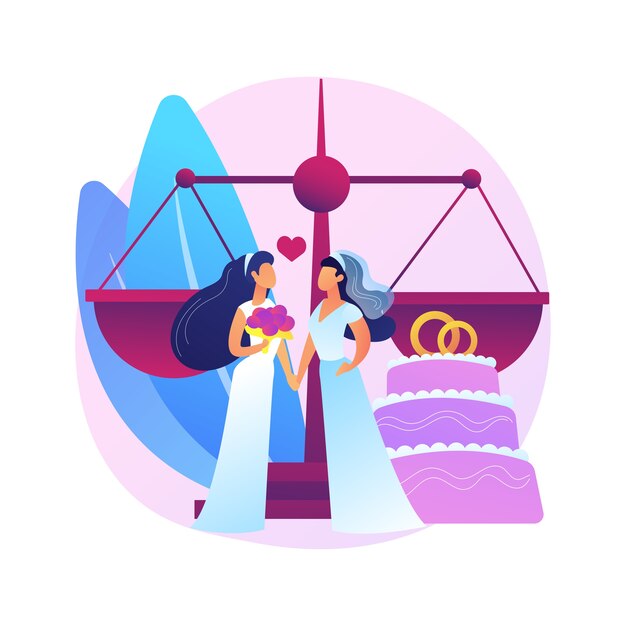 Civil union abstract concept   illustration. Civil homosexual partnership, same sex, two grooms, wedding day rings, gay or lesbian couple, family law, intolerance and bias