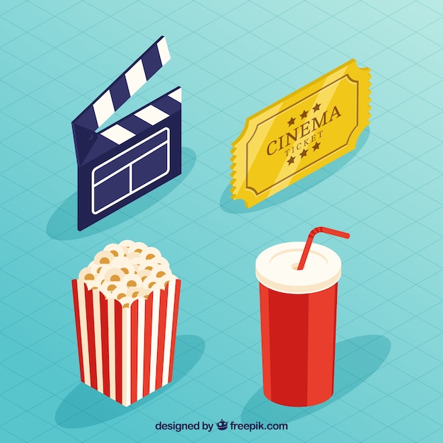 Free Vector clapboard and other film elements in isometric design