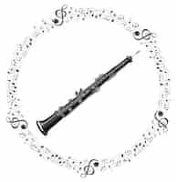 Free vector a clarinet with musical notes on white background