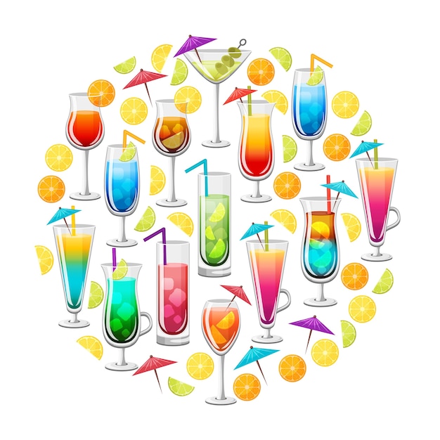 Free Vector classic alcohol cocktails round design