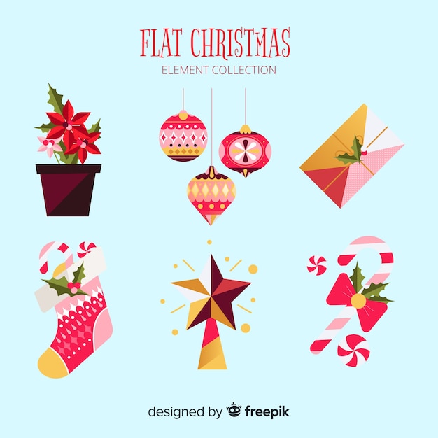 Free Vector classic christmas element collection with flat design