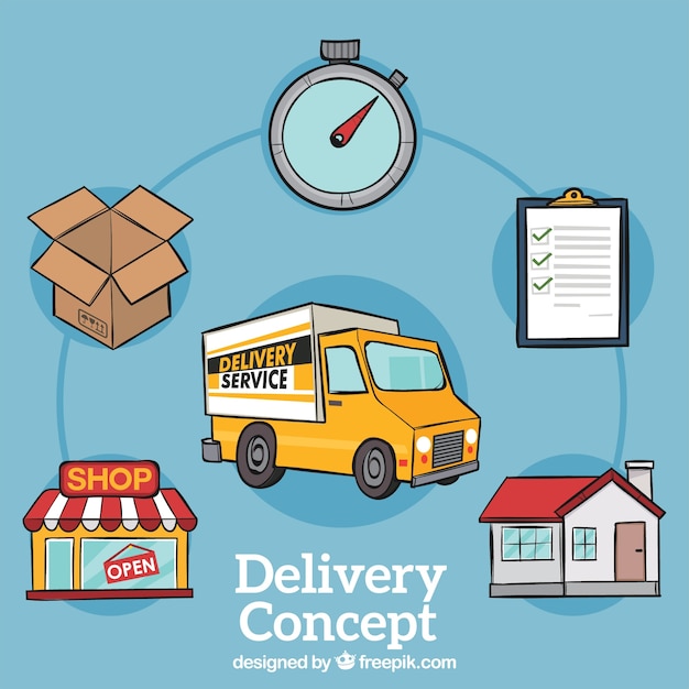 Free Vector classic delivery concept with hand drawn style