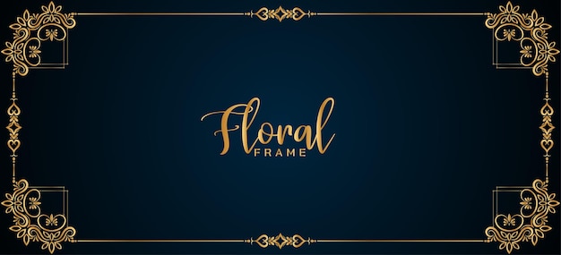 Classic golden floral frame border blue banner design