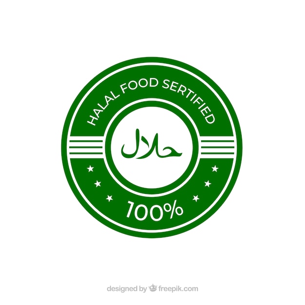 Classic green halal label with flat design