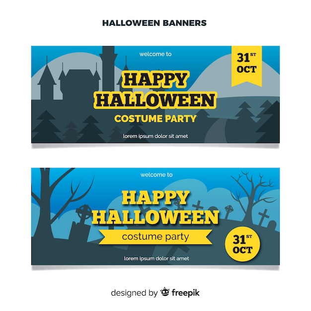 Free vector classic halloween banners with flat design