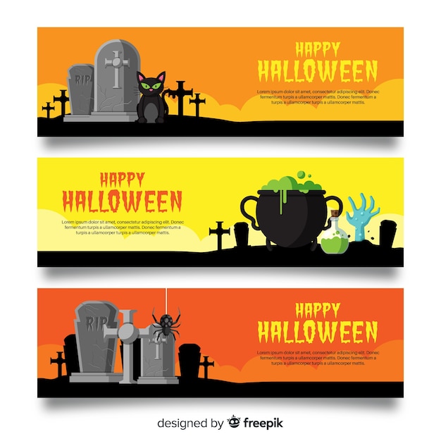 Free Vector classic halloween banners with flat design