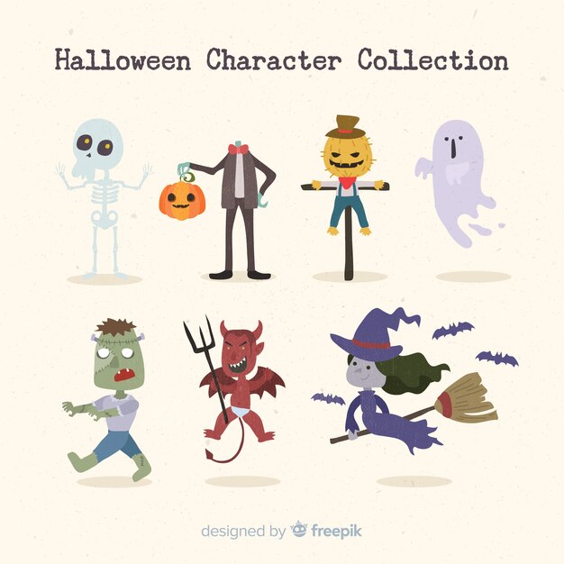 Classic halloween character collection with flat design