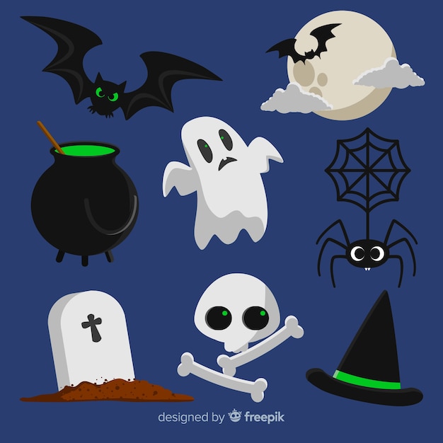 Classic halloween element collection with flat design