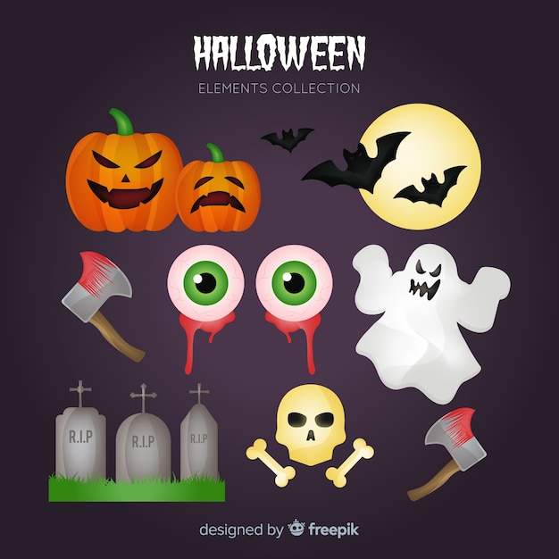 Classic halloween element collection with flat design