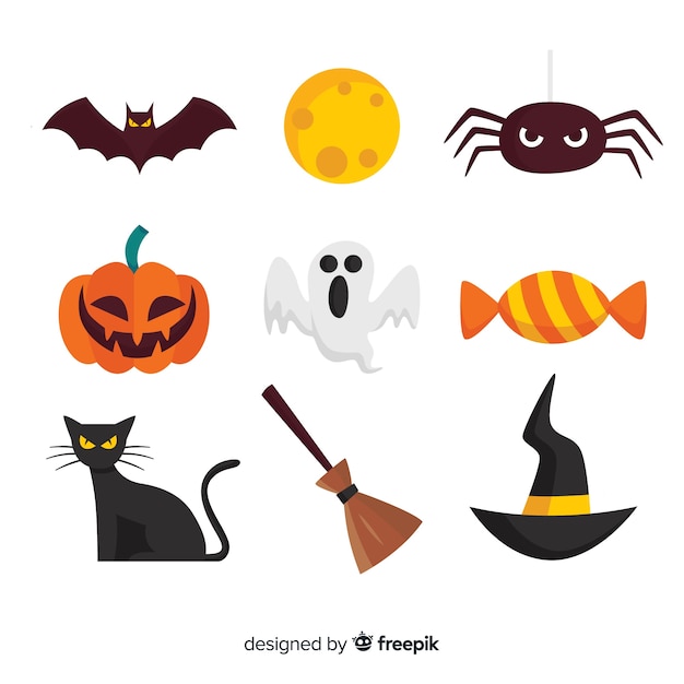 Classic halloween element collection with flat design