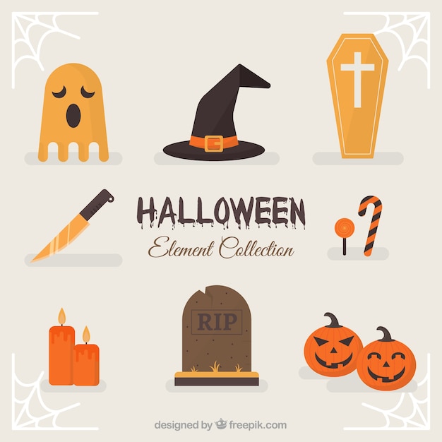 Free vector classic halloween elements with flat design