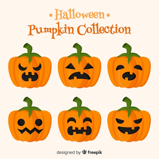 Free Vector classic halloween pumpkin collection with flat design