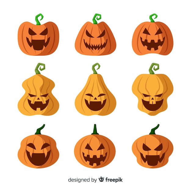 Classic halloween pumpkin collection with flat design