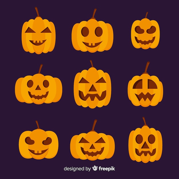 Classic halloween pumpkin collection with flat design