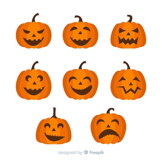 Classic halloween pumpkin collection with flat design