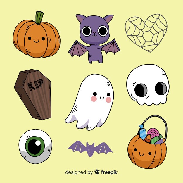 Classic hand drawn halloween element collection