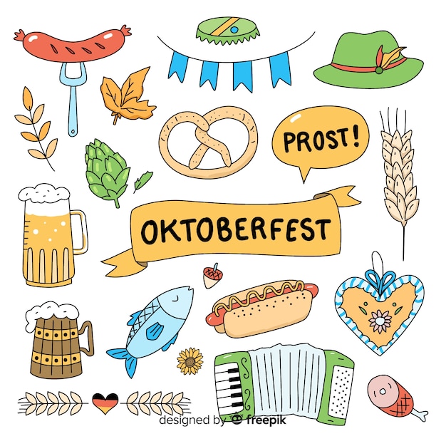 Classic hand drawn oktoberfest element collection