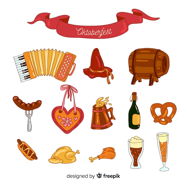 Free Vector classic hand drawn oktoberfest element collection