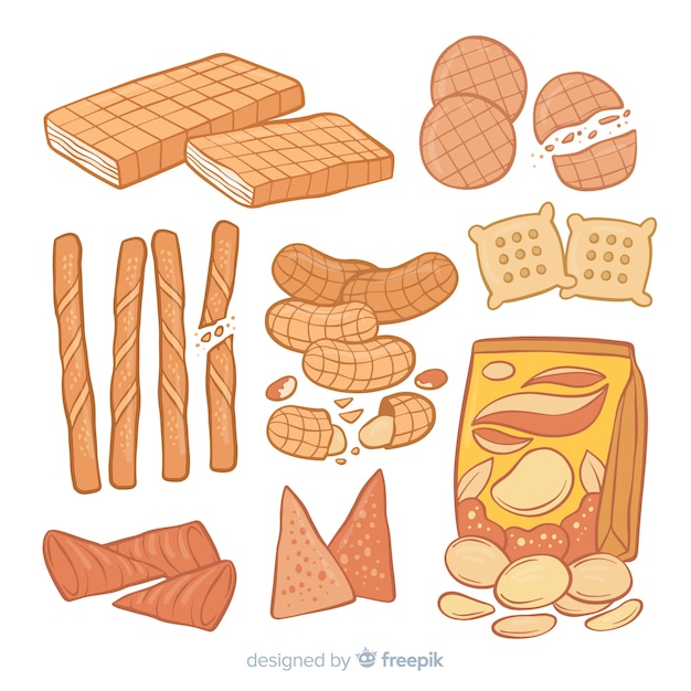 Free Vector classic hand drawn snack collection