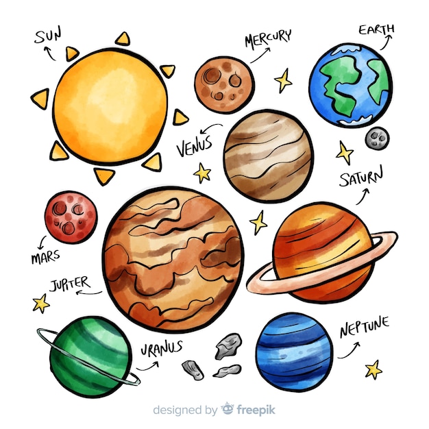 Classic hand drawn solar system compositio