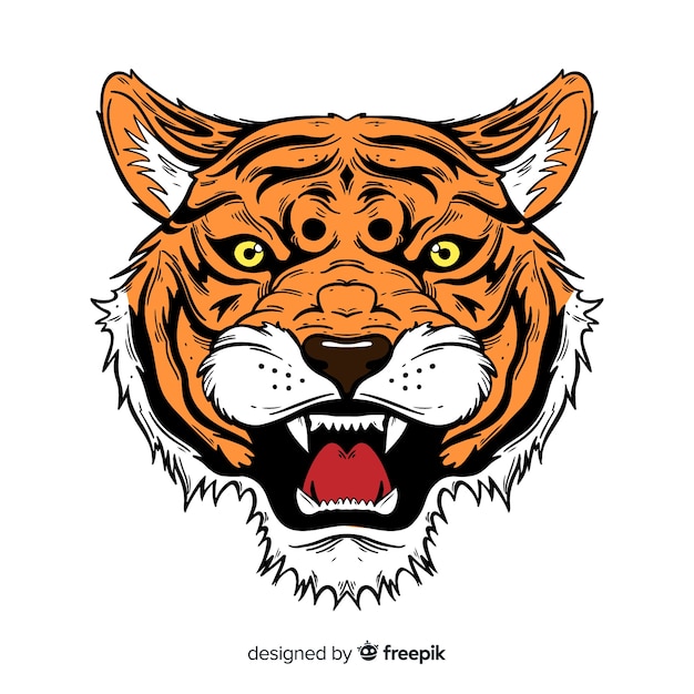 Free vector classic hand drawn tiger compositio