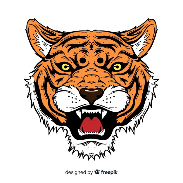 Classic hand drawn tiger compositio