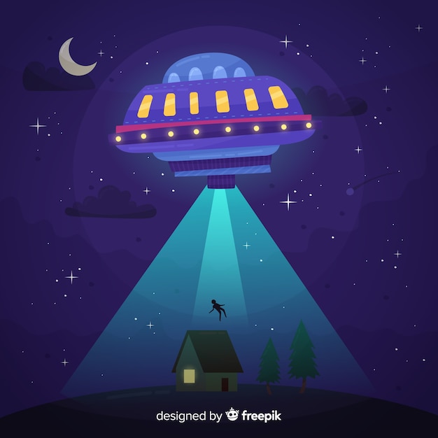 Free vector classic hand drawn ufo abduction concept