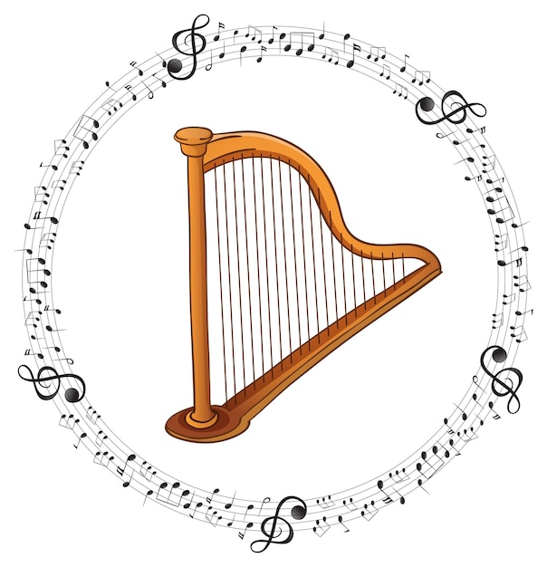 Free Vector a classic harp with musical notes on white background