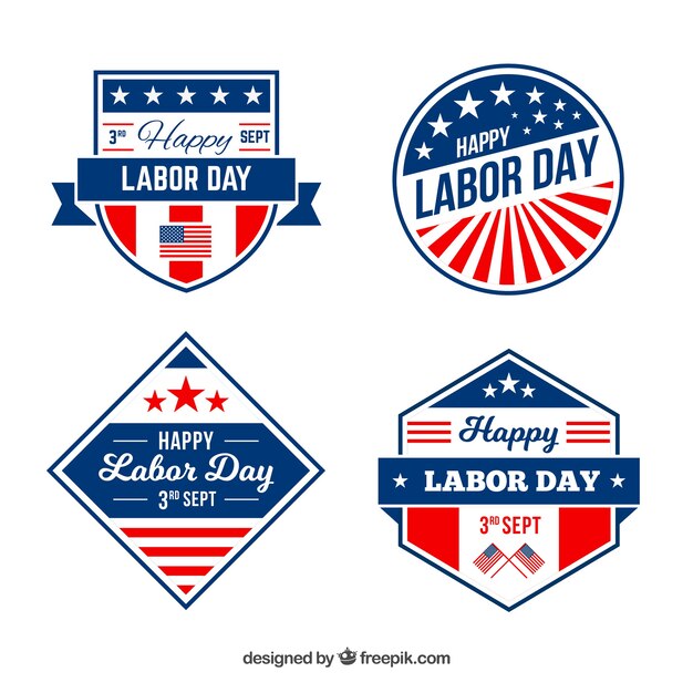 Classic labor day badge collection with flat design