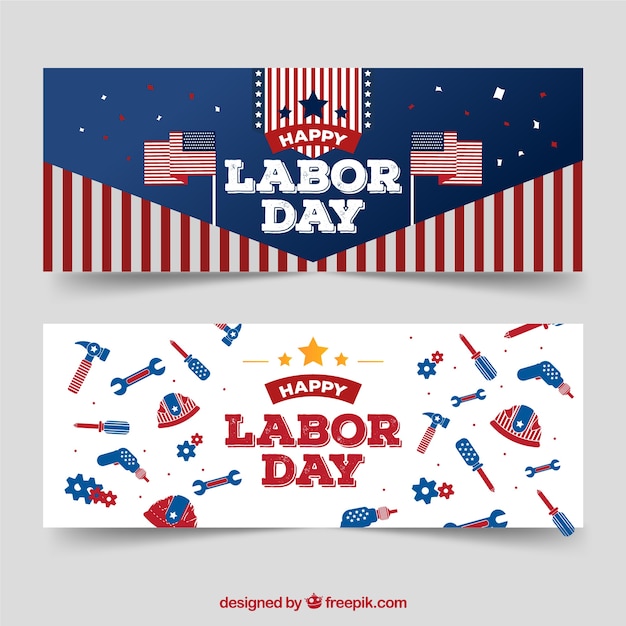 Free Vector classic labor day banners with flat design