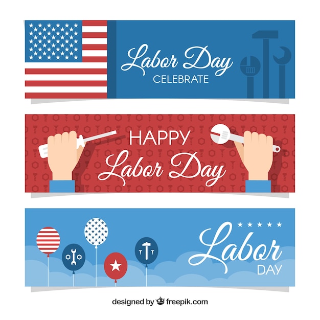 Free Vector classic labor day banners with flat design