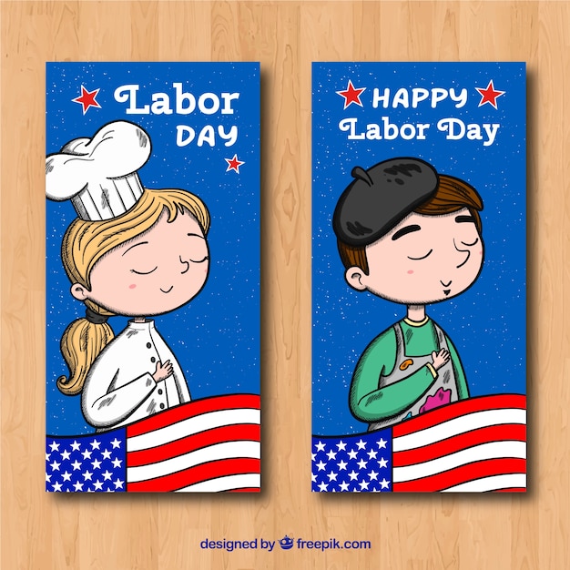 Free Vector classic labor day banners with hand drawn style