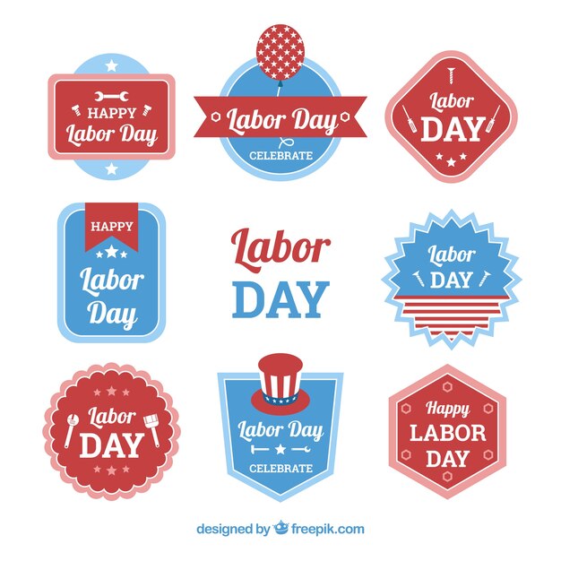 Classic labor day label collection with flat design