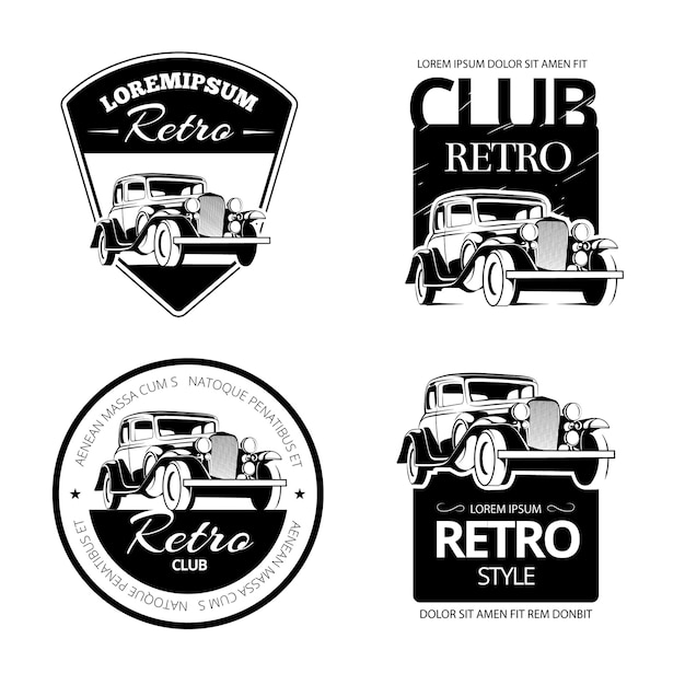 Free Vector classic muscle car vector labels, emblems and badges set.  retro vehicle, old automotive transportation logo illustration