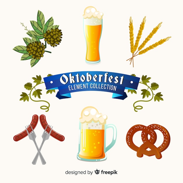 Free Vector classic oktoberfest element collection with flat design