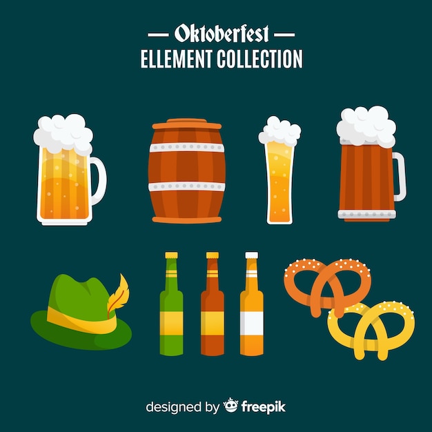 Free Vector classic oktoberfest element collection with flat design