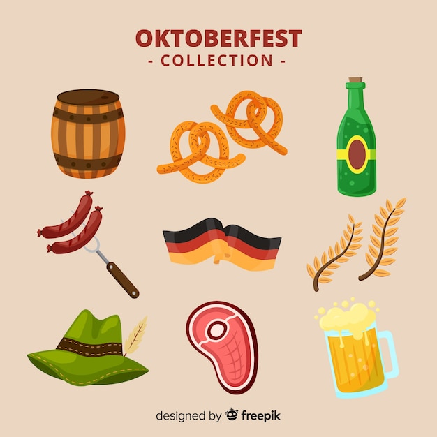 Free vector classic oktoberfest element collection with flat design