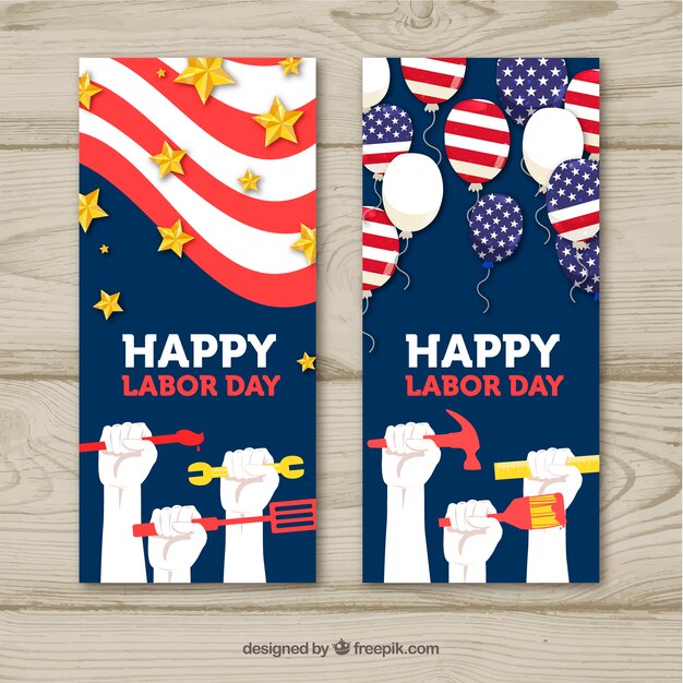 Free Vector classic pack of labor day banners with flat design