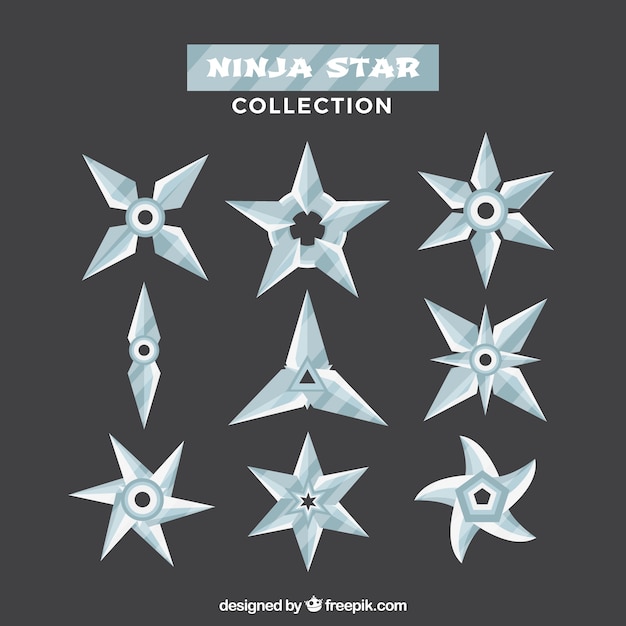 Classic pack of ninja stars with flat design