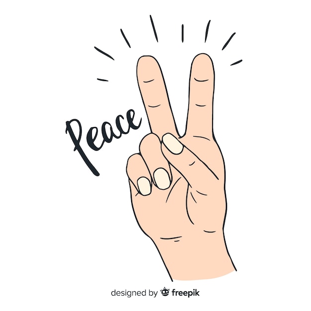 Free Vector classic peace fingers with hand drawn style