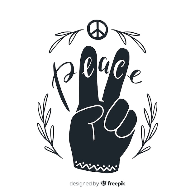 Classic peace fingers with hand drawn style